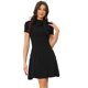 thumbnail image 2 of Elegante vestido de cuello con lazo para mujer, color sólido, dobladillo con volantes, manga corta, vestidos de columpio Negro XL, 2 of 2