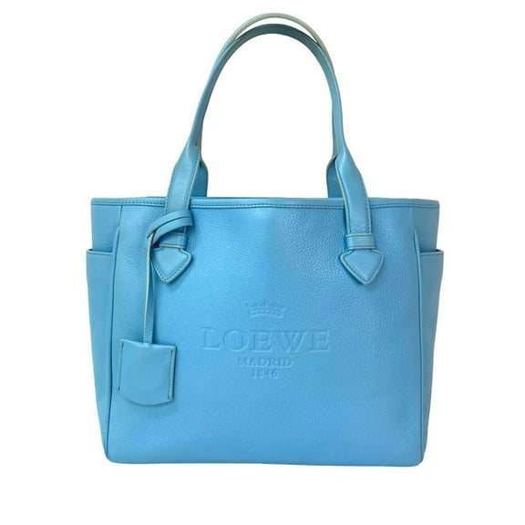 Pre-Owned LOEWE Heritage Logo Embossed Leather Tote Bag, Handbag, Semi-Shoulder Blue,... (Good)