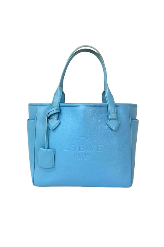 Pre-Owned LOEWE Heritage Logo Embossed Leather Tote Bag, Handbag, Semi-Shoulder Blue,... (Good)