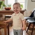 thumbnail image 4 of Splozh Toddler Boy Shirts 6 12 18 24 Months 2T 3T 4T Basic Crewneck Solid Color Shirts Summer Casual Outfits Toddler Boy Short Sleeve Shirt,Beige,18-24 Months, 4 of 6