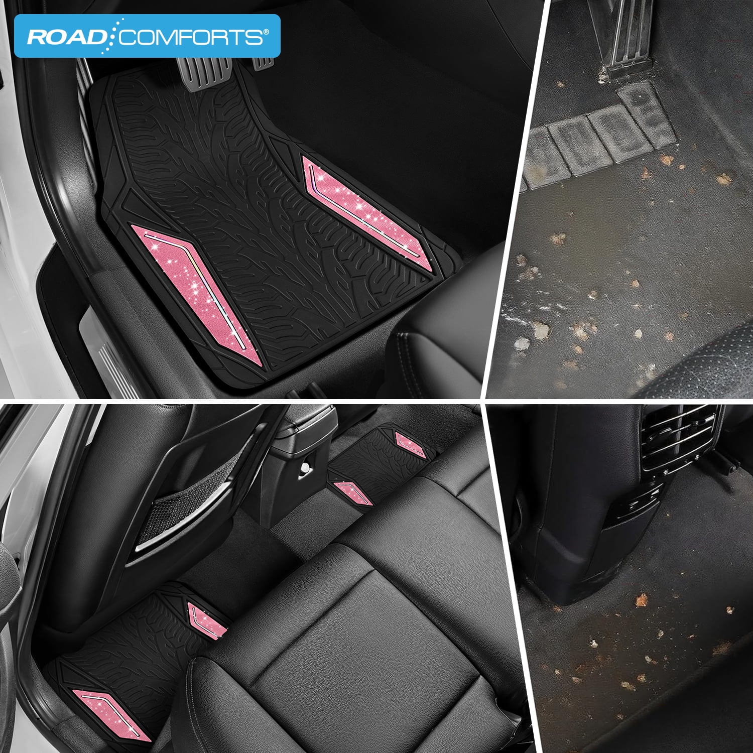 Road Comforts Hyper Pillar Car Floor Mat - All-Weather, Universal Fit for Most Cars Beige Hot Hot Pink