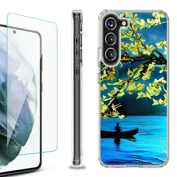 OneToughShield ® for Samsung Galaxy S23  S23 Plus 5G Shockproof Bumper Phone Case, with Tempered Glass Screen Protector - Almond Blossom Night