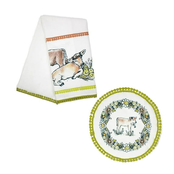 Everything Kitchens "Have a Cow" Jersey Calf Tea Towel   Pot Holder Set