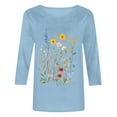 thumbnail image 4 of CYMMPU Women's Shirts Floral Printed Flowy Blouse 3/4 Length Sleeve Basic Tees Crewneck Casual Tunic Tops Business Work Blouses Summer Fall 2025 Clothes Light Blue S, 4 of 4