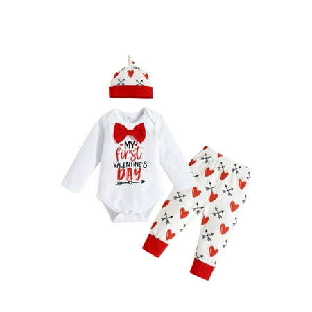 

Tregren Baby Girls Letters and Heart Printed Romper Top Trousers Valentine s Day Clothes Set