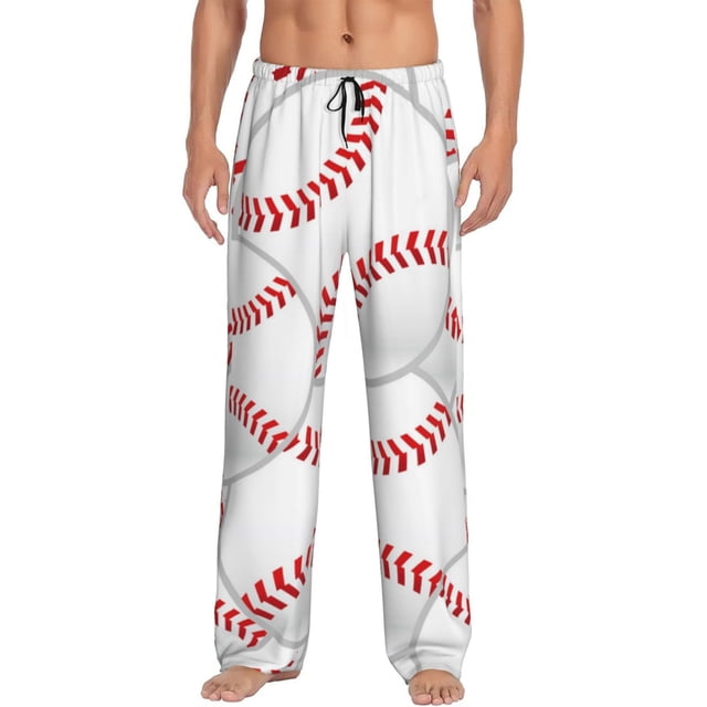 Kdxio Baseballs Pattern Men's Pajama Pants, Elastic Waist with Drawstring and Pockets, Comfortable Loungewear-Small