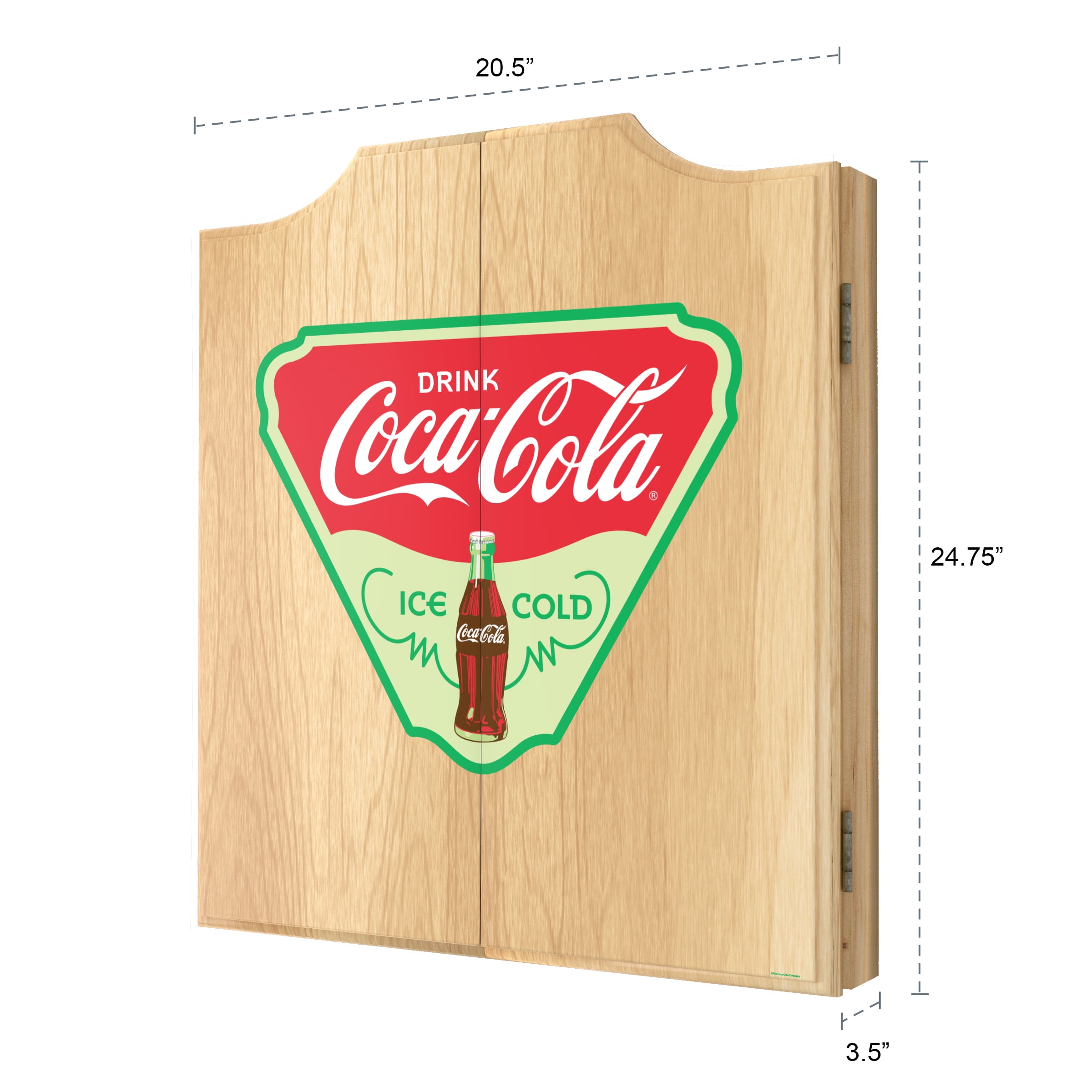 Coca-Cola Ice Cold Dart Board Cabinet Set with 6 Steel Tip Darts