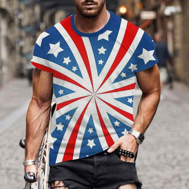 Snoarin T-Shirts pour Hommes Pack Mode Hommes Manches Courtes Col Rond Imprimé T-Shirt Décontracté Hauts Blouse 4 Juillet Chemises pour Hommes en Solde