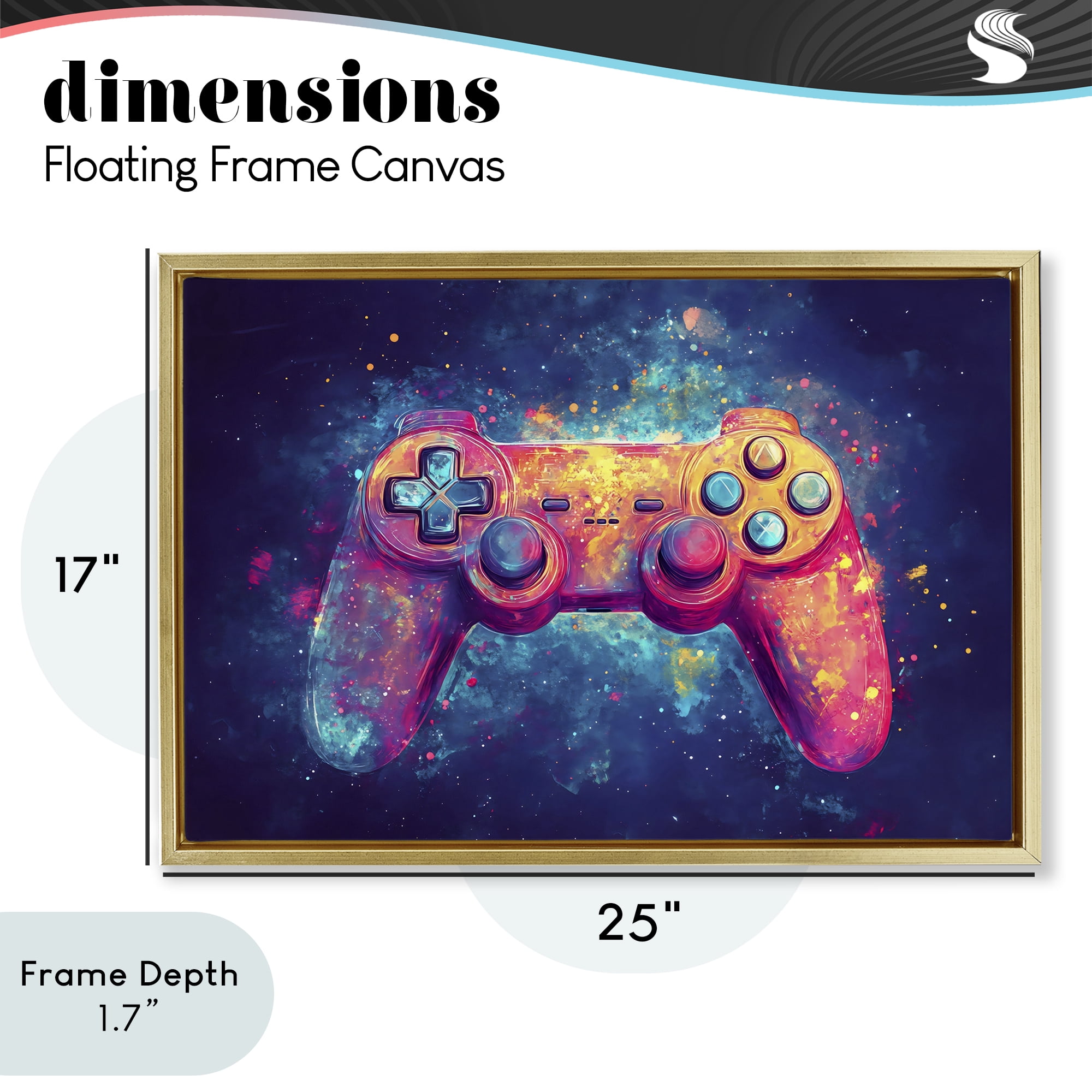 Stupell Industries Futuristic Cosmic Game Controller Gold Framed Floater Canvas Wall Art, design by Creative Studio