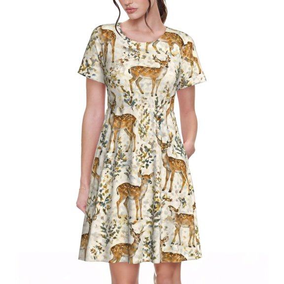 Woodland Deer Dresses Short Sleeve Nightdresses for Women