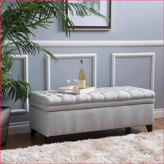 Light Gray Fabric Storage Ottoman with Hidden Storage, 50” for Living Room | Light Grey | Fabric