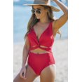 thumbnail image 2 of POGLIP Women's Red Twisted Ruched Hollow Out One-piece Swimwear, 2 of 6