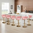thumbnail image 5 of Velvet Swivel Bar Stools Set of 6, Adjustable Height Barstools with Woven Back and Footrest for Kitchen Island, Dining Room, Pink, 5 of 8