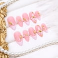 thumbnail image 3 of RAGUPEL 24Pcs 3D Almond Press on Nails Medium White French Tip Fake Nails Gold Beads Shell Starfish Rhinestones Design Flower Glue on Nails Spring False Nails Handmade Acrylic Nails for Women, 3 of 7