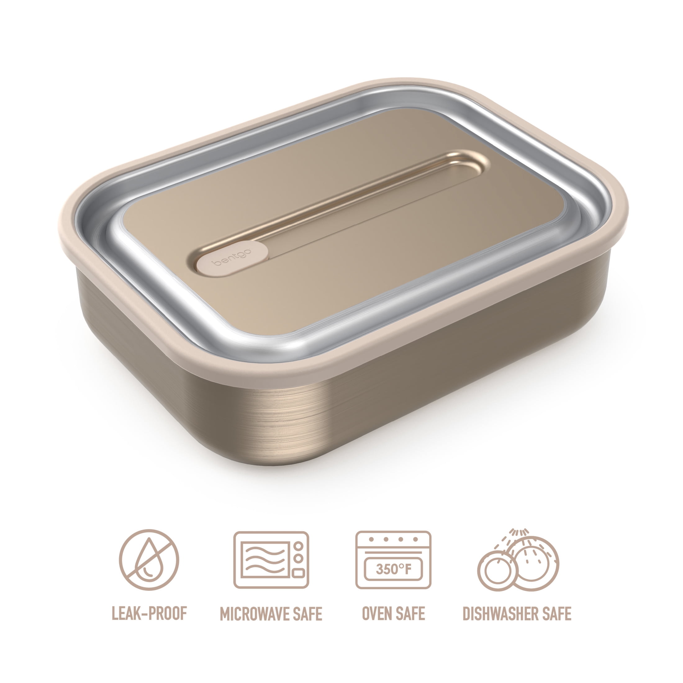Bentgo MicroSteel Leak-Proof Lunch Box - Microwave-Safe, Oven-Safe, Bento-Style Container with Removable Divider, Airtight Lid, Sustainable Design, Odor & Stain Resistant (Gold)