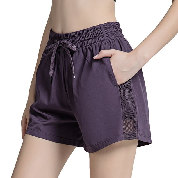Shorts De Correr Para Mujer Mancreda Con Bolsillo Para Teléfono - Tejido Transpirable, Doble Capa, Color Gris Oscuro, Talla M