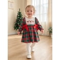thumbnail image 6 of RUINIXCW Toddler Baby Girl Christmas Dress Outfit Infant Baby Girl Fall Winter Giangham Plaid Dress Clothes Cute Santa Tree Deer Embroidery Long Sleeve Ruffled Dress, 6 of 9