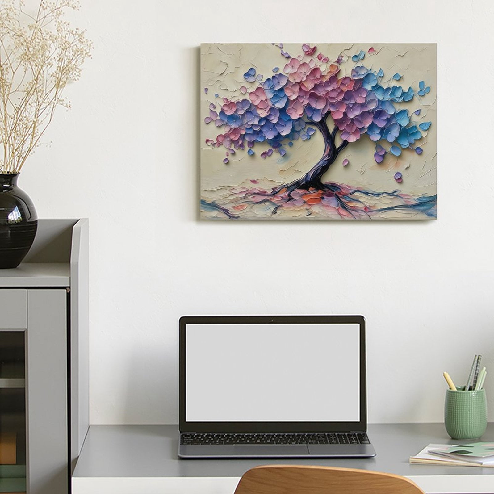 Tree of Life Canvas Wall Art, Textured Abstract Tree Oil Painting Style Print, Waterproof Canvas Artwork for Living Room Bedroom Office Home Decor