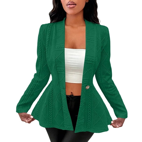 Gytharion Women's Solid Color Cardigans Waist Cinched Peplum Hem Open Front Coats Long Sleeve Single Button Casual Outwear Coats
