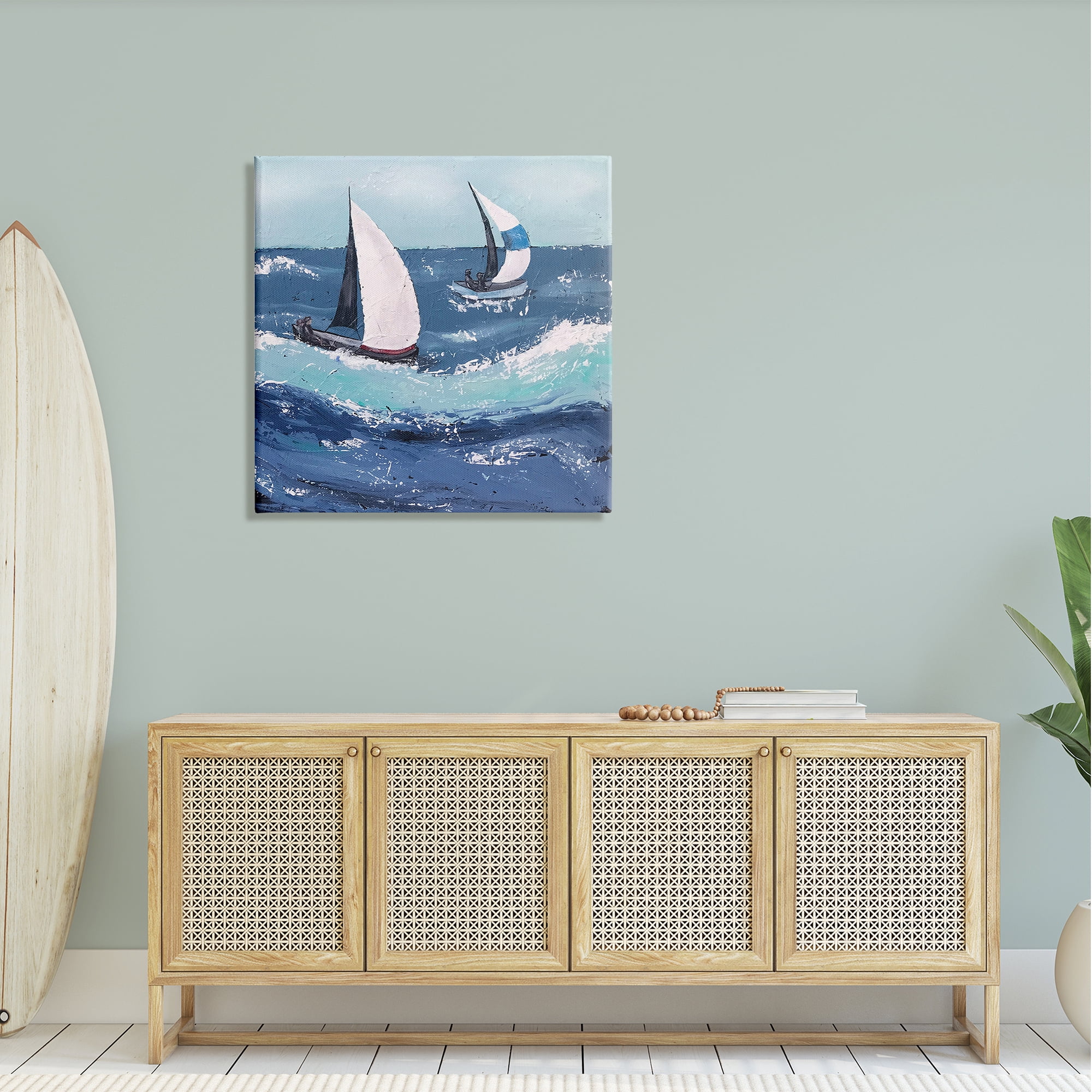 Stupell Sailing Sea Waves Splashing Landscape Painting Gallery Wrapped Canvas Print Wall Art