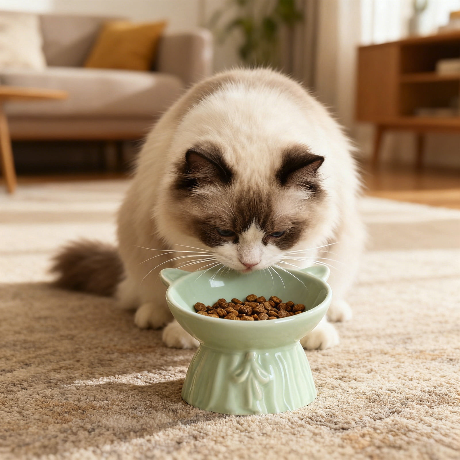 Elevated Cat Food Bowl Ceramic Raised Pet Feeding Dish 13 cm x 12 cm x 11.5 cm White 500 g