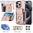 thumbnail image 6 of For iPhone 15 Pro Wallet Case with Card Holder, 360°Rotation Ring Holder Kickstand, 4 Card Slots PU Leather Case, RFID Blocking Magnetic Clasp Protective Cover,Rosegold, 6 of 16