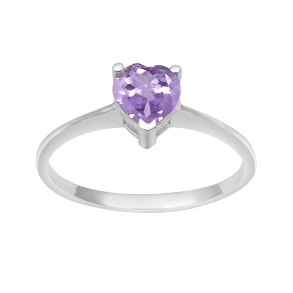 925 Sterling Silver 5 MM Heart Shape Pink Amethyst Solitaire Women Valentines Day Gifts Ring