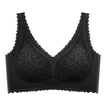 QYZEU Bralettes for Women Plus Size Wireless Push Up Breathable Soft Underwear Lightweight Comfy Padded Straps Sports Bras Seamless Solid Color Tank Top Bra Black M