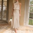 thumbnail image 1 of Elegante vestido de satén con cuello halter vestido de noche largo para Party Club (Beige L) FLhrweasw Para estrenar, 1 of 8