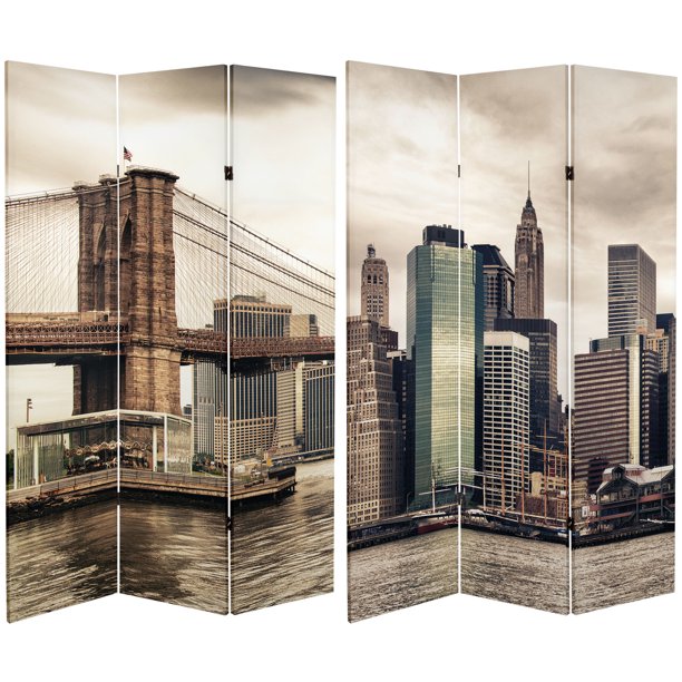 Oriental Furniture 6 Ft tall Double Sided New York River Canvas Room