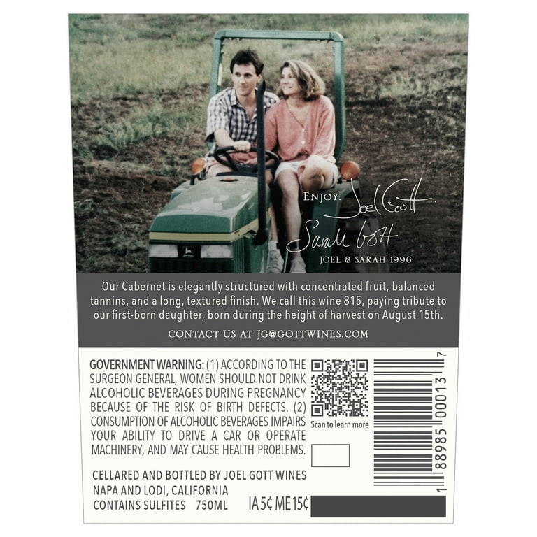 Joel Gott 815 Cabernet Sauvignon California Red Wine, 750 ml Glass