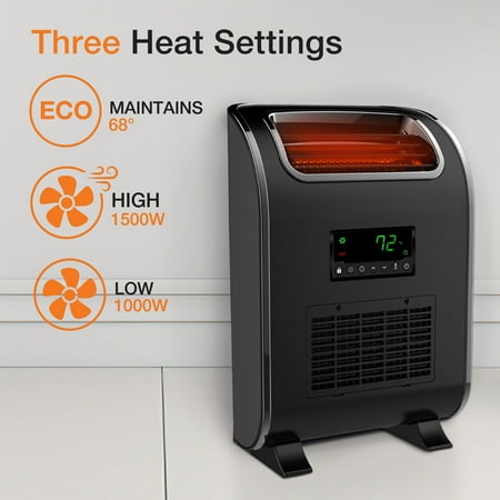 Lifesmart - 3 Element Slim-Line Infrared Heater with Front Air Intake and UV Light - black
