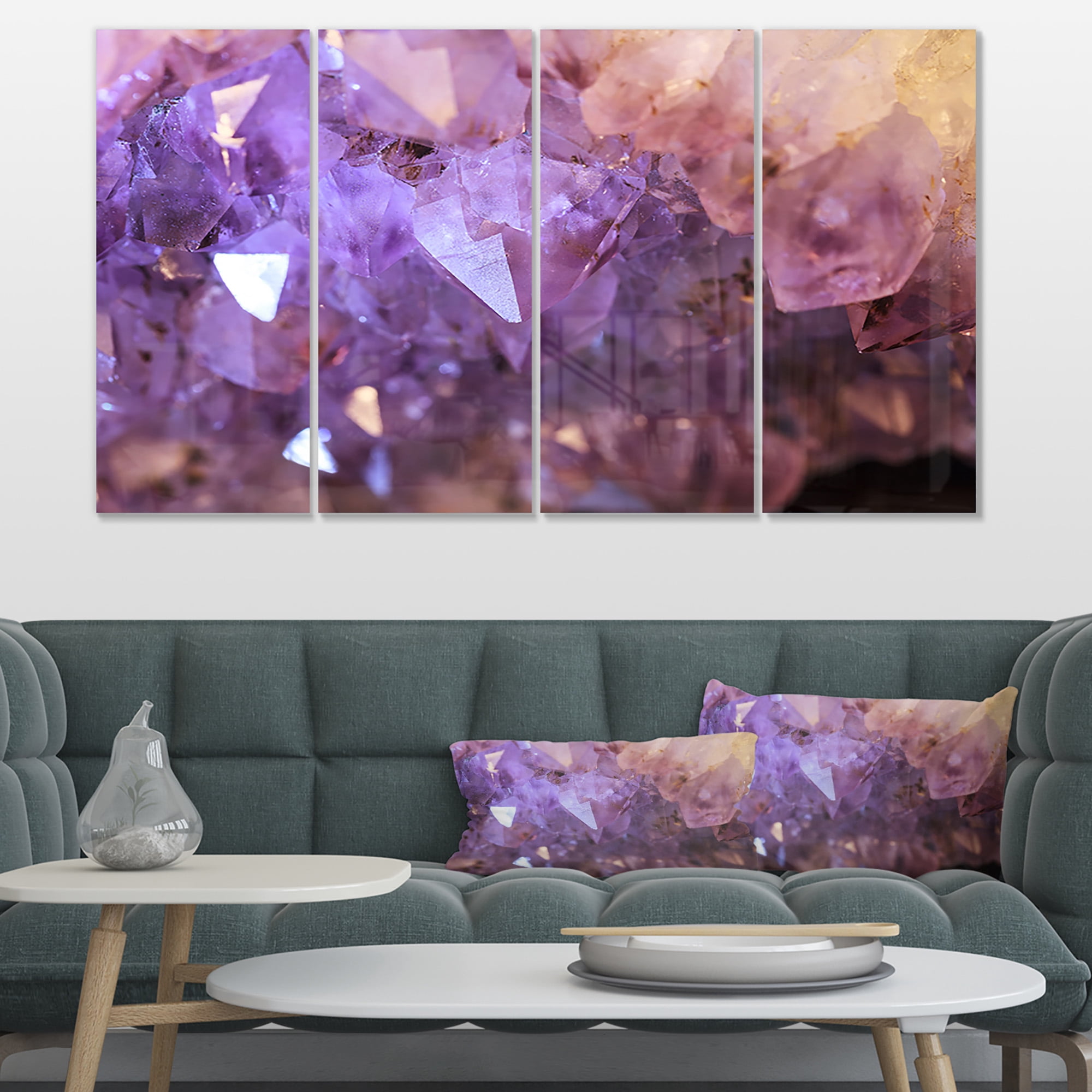Designart 'Purple White Natural Amethyst Geode ' Large Abstract Canvas Artwork