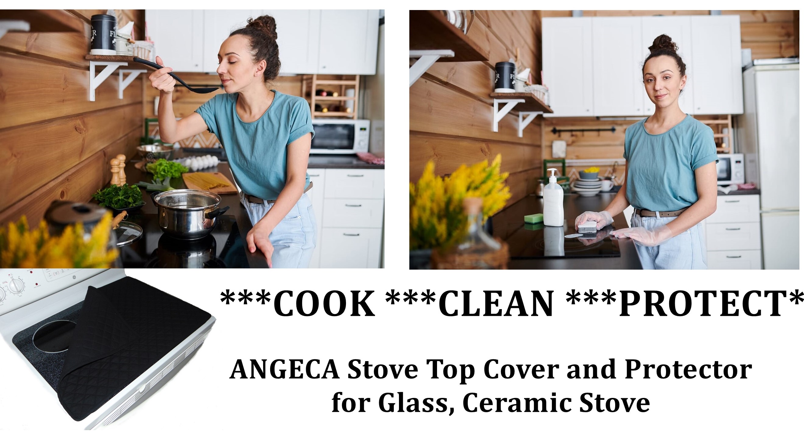Angeca Stove Top Cover and Protector for Glass, Ceramic Stove - Quilted Material 100% Cotton - Protects Electric Stove - Glass Cooktop - Washer