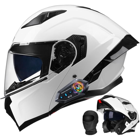 Bluetooth Modular Motorcycle Helmet DOT Approved Flip-Up Dual Visor Ventilation System Removable Liner Sunshield for Adults Men Women S-XXXL