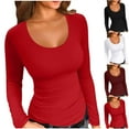 thumbnail image 4 of Scoop Neck Tops for Women Long Sleeve Slim Fit Base Tee Shirts Solid Color Casual Going Out Bkouses Fall Tshirts (XL, Wine), 4 of 4