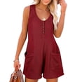 thumbnail image 2 of MSJUHEG Jumpsuits For Women One Piece Jumpsuits For Women Women Scoop Neck Sleeveless Rompers Button Down Jumpsuit Adjustable Waist Drawstring Shorts Womens Jumpsuit Wine 2Xl, 2 of 7
