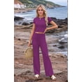 thumbnail image 4 of Womens Summer 2 Piece Outfits Color Block Short Sleeve Tops Tracksuit Slim Fit Pants Matching Set Lounge Sets 2026 Purple Red S, 4 of 8
