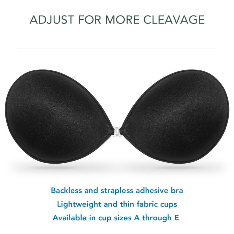 Wingslove Women's Reusable Strapless Sticky Push-up Invisible Adhesive Bra,  Black A 