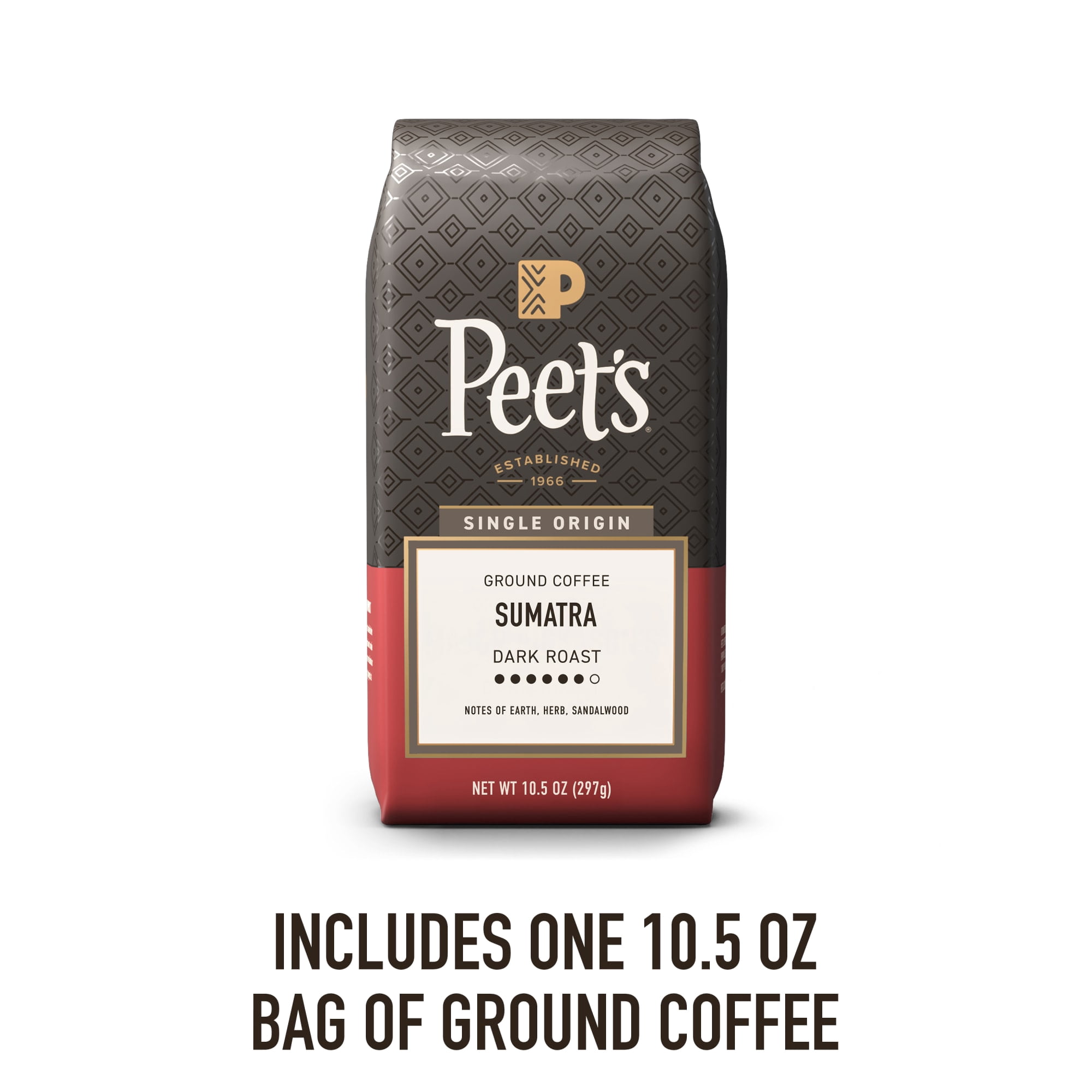 (6 pack) Peet's Coffee Single Origin Sumatra Premium Dark Roast Ground Coffee, Arabica, 10.5 oz
