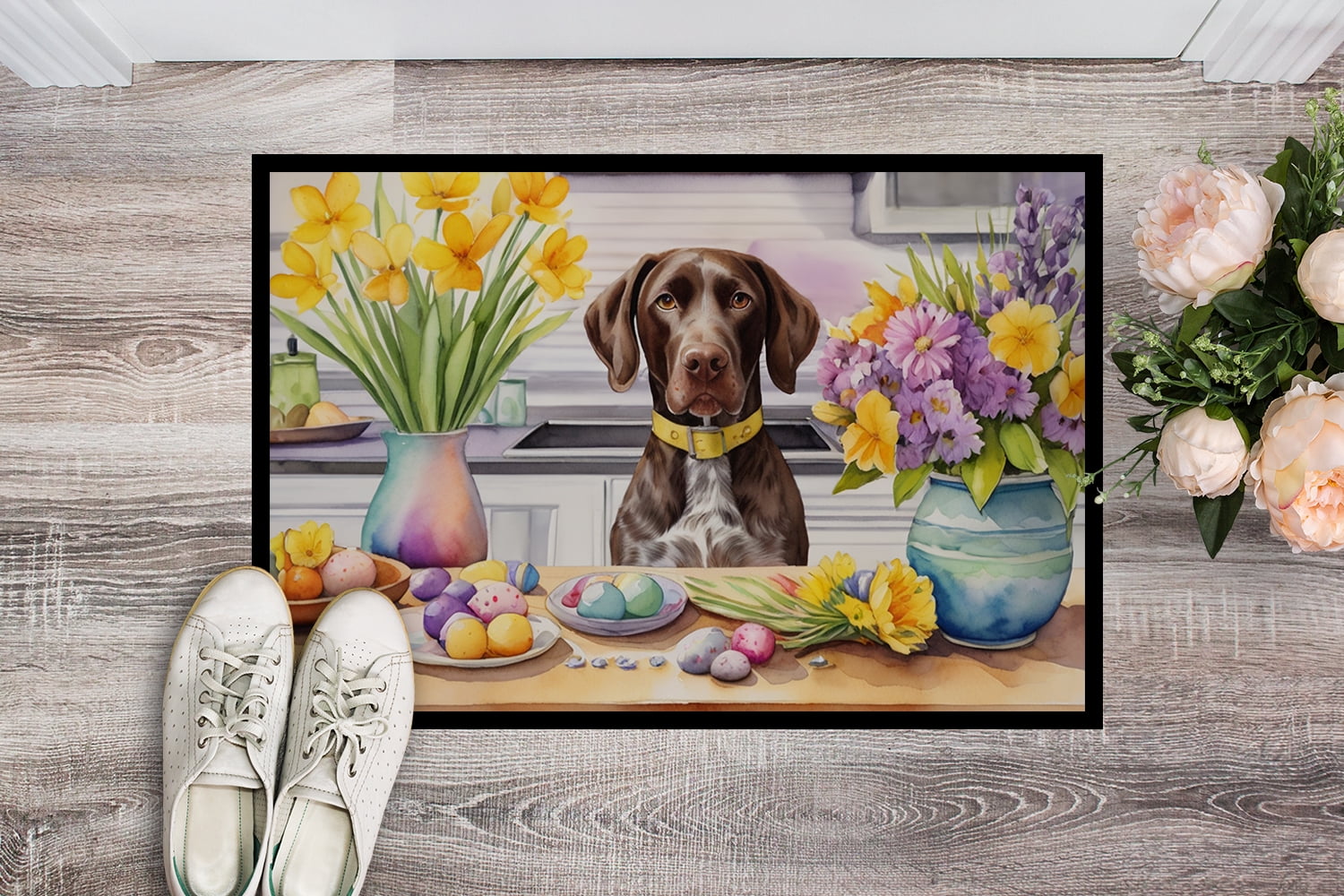 Decorating Easter Yorkshire Terrier Doormat