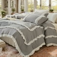 thumbnail image 2 of Ruffled Comforter Set 3 Pieces Boho Bedding Set Pleated Ruffle Fringe Shabby Chic Bedding Super Soft Cozy Bed Comforter All Season, 2 of 9
