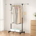 thumbnail image 2 of Mr IRONSTONE Extendable Clothes Rack, Adjustable Rolling Garment Rack with Lockable Wheels, Tool-Free Assembly Hanging Rod for Laundry, Chrome White, 2 of 8