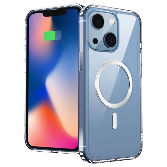 Bemz Phone Case for iphone 14 with Magnetic Charging Ring (MagSafe Compatible) Slim Shock Absorbent Durable Silicone Armor Bumper Cover (Clear)