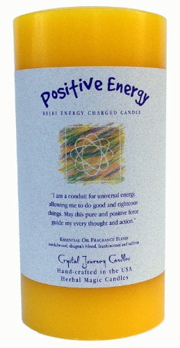 Crystal Journey Reiki Charged Herbal Magic Pillar Candle with Inspirational Labels Bundle of 4 Money, Love, Good Health, Joy Each 7x1.5 Handcrafted with Lead-Free Materials