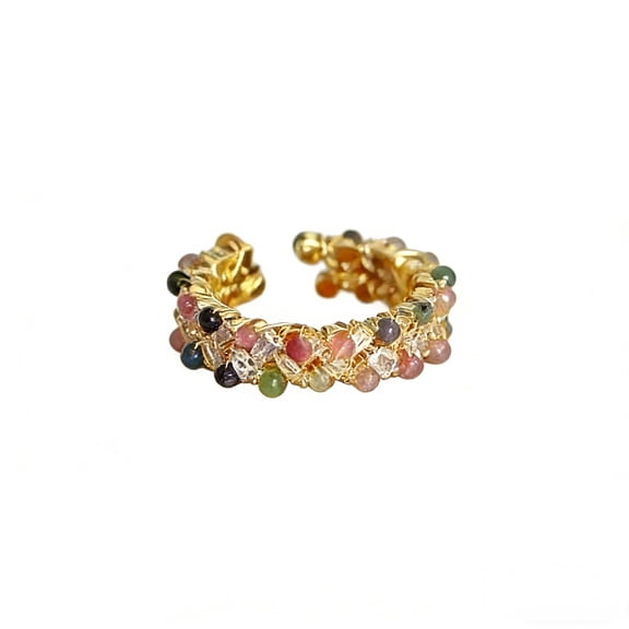 Rainbow Cubic Zirconia Ring for Women, Colorful Tourmaline Ring, Braided Braid Style, Dainty Stackable Open Adjustable Ring, Birthday Jewelry Gift