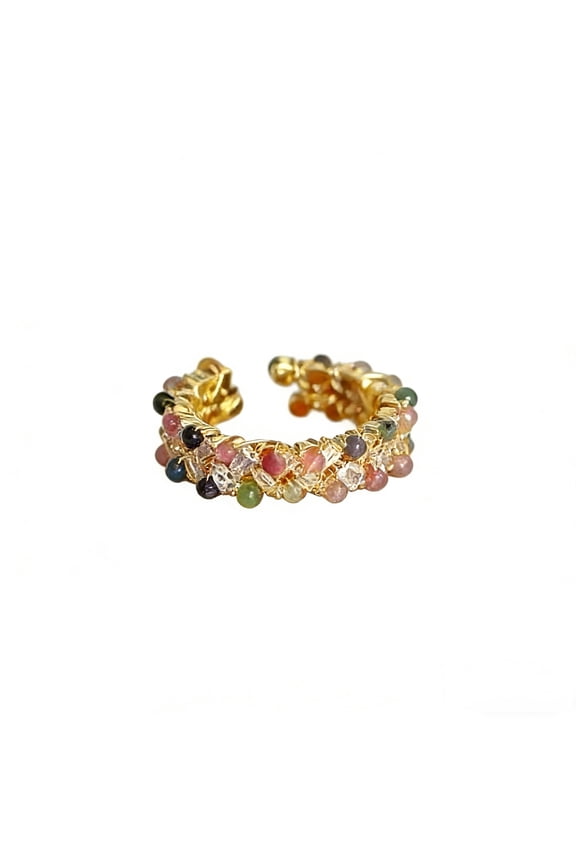 Rainbow Cubic Zirconia Ring for Women, Colorful Tourmaline Ring, Braided Braid Style, Dainty Stackable Open Adjustable Ring, Birthday Jewelry Gift