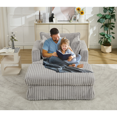thumbnail image 3 of 47.7 Inch Oversize Sofa with Pillow and Ottoman, Corduroy Chaise Longue with Movable Footstool, Comfy Reclining Upholstered Chair Couch for Living Room, Light Gray, 3 of 7