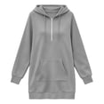 thumbnail image 5 of Busydd Zip Up Hooded Sweatshirt Dress for Women Trendy Solid Color Drawstring Fall Dresses Casual Kangaroo Pocket Hem Long Sleeve Dress 2XL, 5 of 7