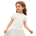 thumbnail image 4 of KHONTS Girls Summer Lettuce Trim Ribbed Knit Short Sleeve T-Shirts Solid Color Casual Blouse Tops,Size 1-10 Years White 90, 4 of 4